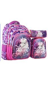 Three M School Bag Set + Lunch bag + Pencil Case Size 18 -Unicorn