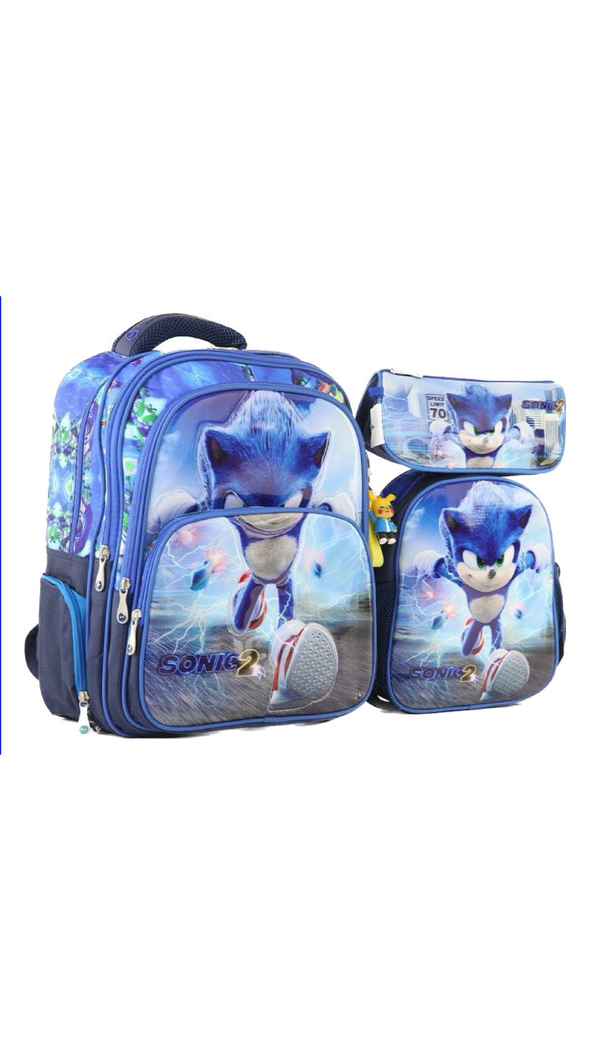 Three M School Bag Set + Lunch Bag + Pencil Case Size 16-Sonic