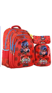 Three M School Bag Set + Lunch bag + Pencil Case Size 18 - Miraculous