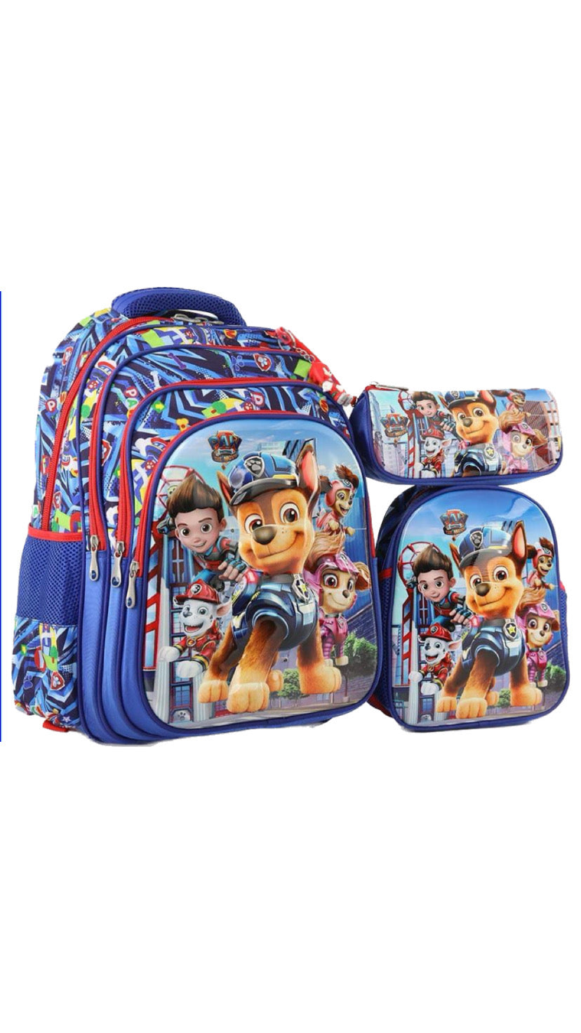 Three M School Bag Set + Lunch bag + Pencil Case Size 18 - Paw Patrols