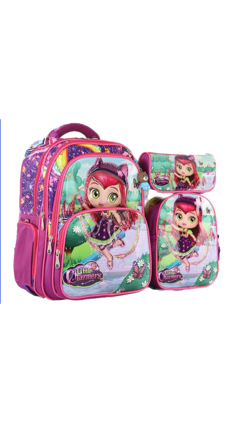 Three M School Bag Set + Lunch Bag+ Pencil Case Size 16- Charmers