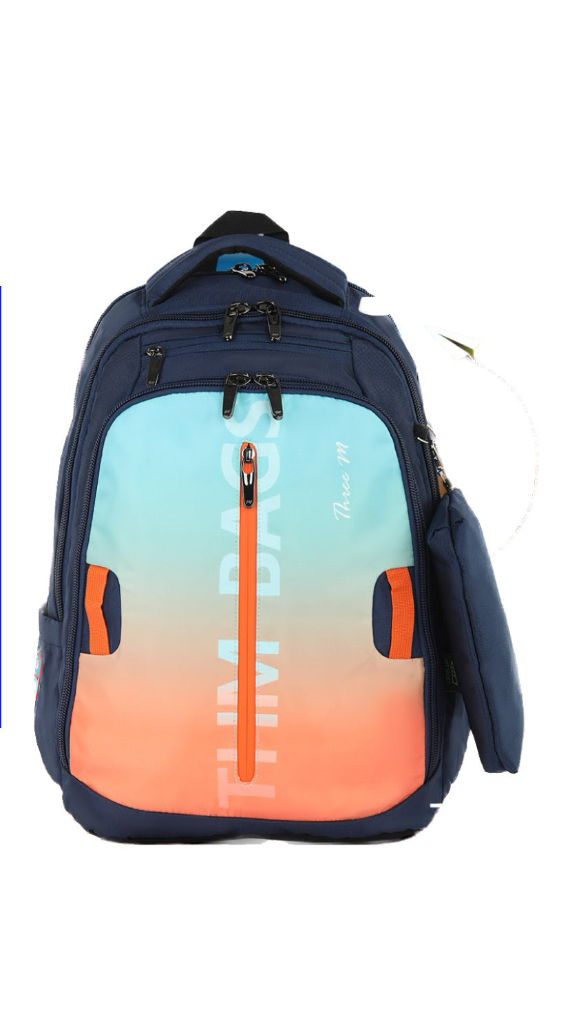 Three M Smart School Bag + Pencil Case Size 20 - Bluish Orange Shades