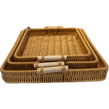 Load image into Gallery viewer, Strong Wicker Tray Set with Wooden Hand
